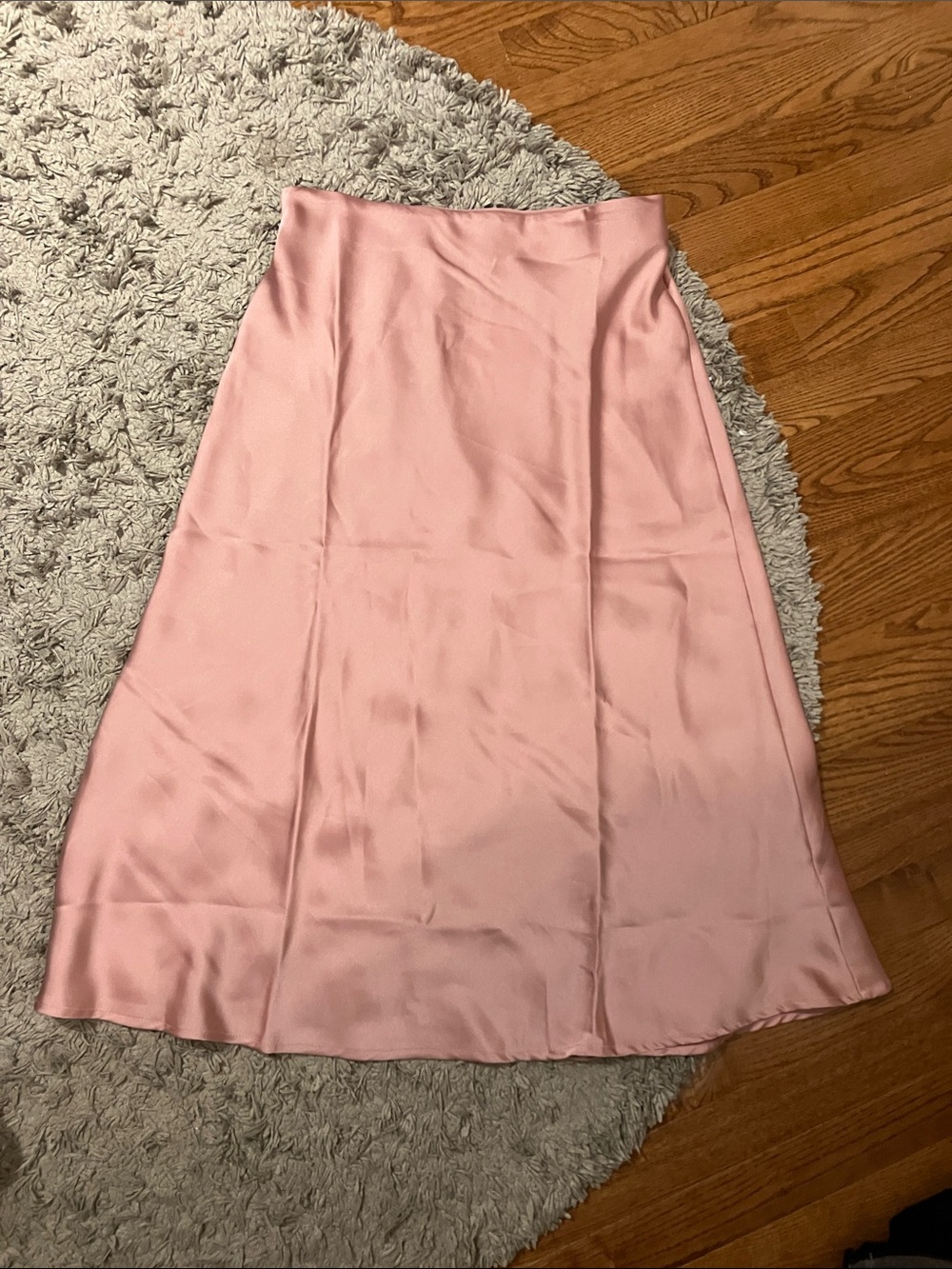 Soft Pink Satin A-Line Midi Skirt